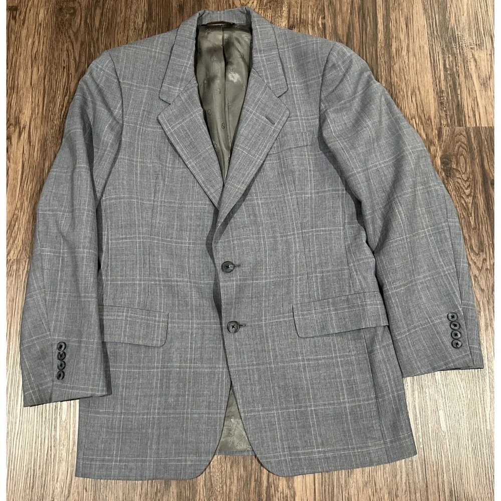 Christian Dior Hart Schaffner Mens Gray Plaid Worsted Wool  Blazer Jacket READ